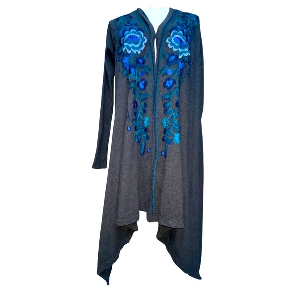 Johnny Was Sweaters - JWLA cardigan XS long duster sweater Johnny Was embroidered turquoise charcoal
